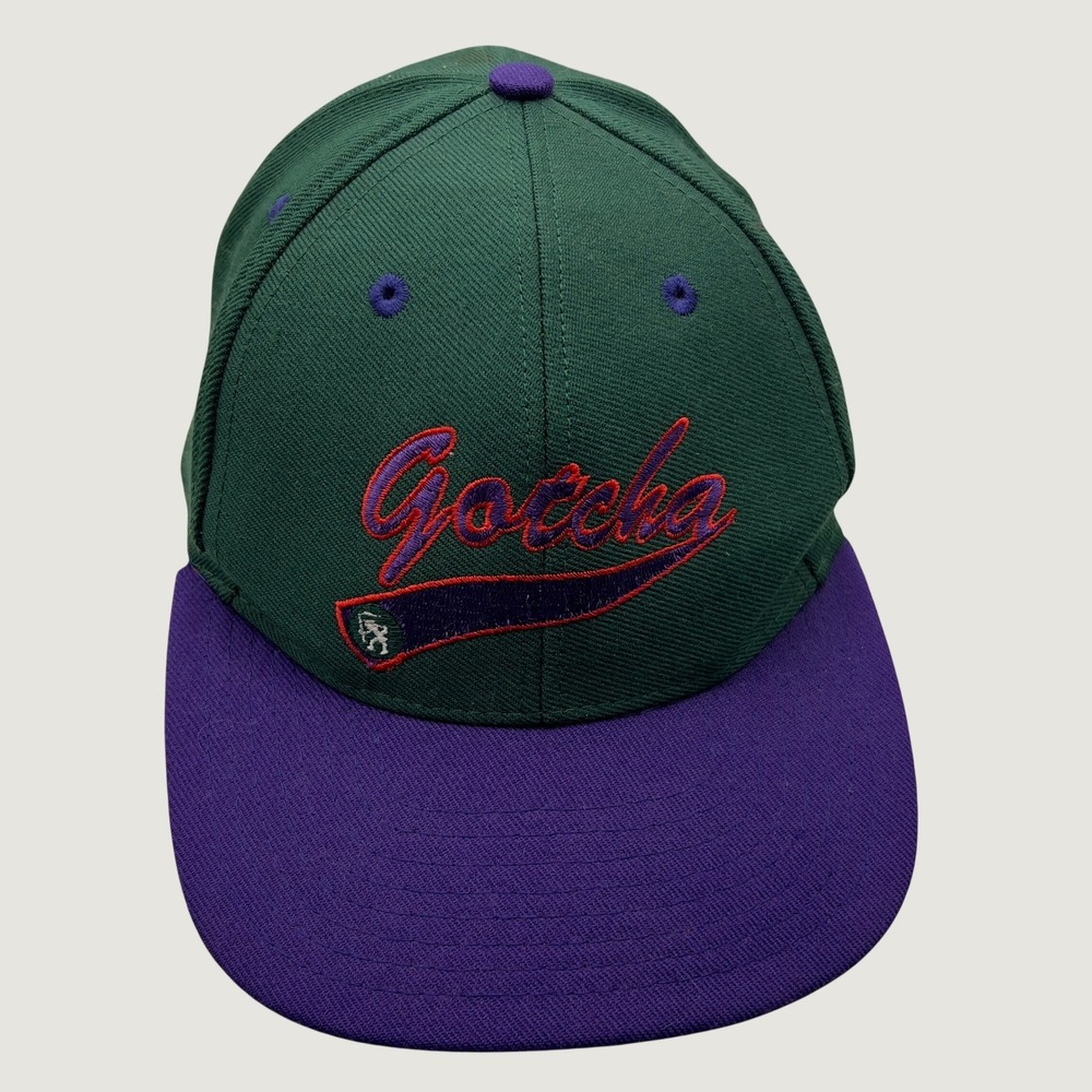 Vintage Gotcha Surfwear Snapback Hat Green Purple Wool Blend 90s Skate Cap